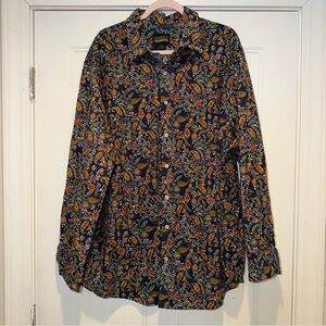 Daniel Cremieux Navy Paisley Button-Up with Orange & Green Accents